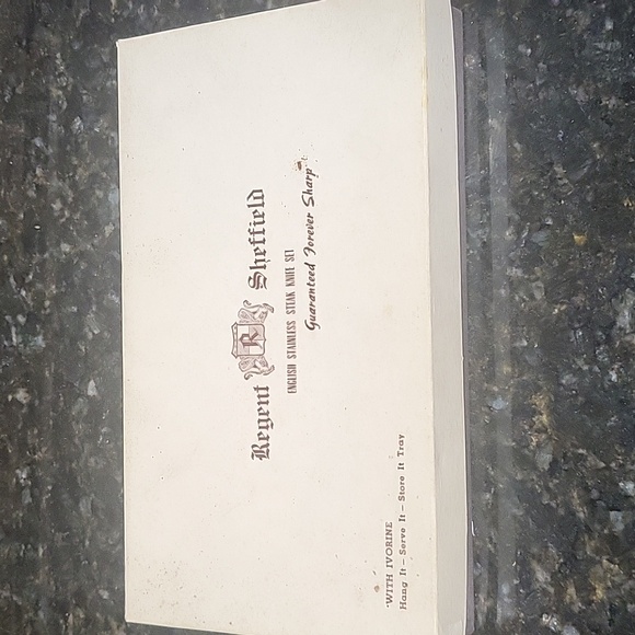 REGENT SHEFFIELD 6 STEAK KNIFE SET LUSTREX HANDLES IVORINE STORAGE HANGING TRAY - Picture 7 of 7